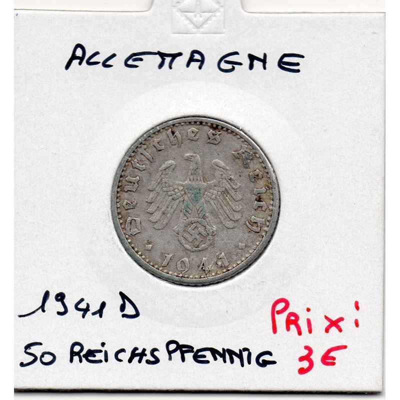 Allemagne 50 reichspfennig 1941 D, TTB KM 96 pièce de monnaie