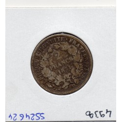 2 Francs Cérès 1870 Avec légende Grand A TB, France pièce de monnaie