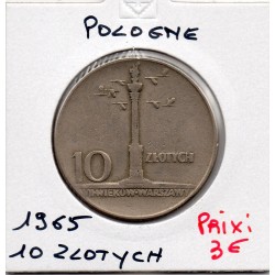 Pologne 10 Zlotych colonne sigismond 1965 TTB, KM Y55 pièce de monnaie