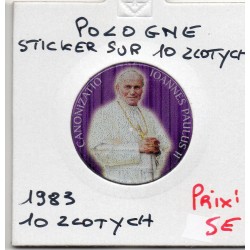 Pologne 10 Zlotych avec sticker Jean Paul II 1983, KM Y152.1 pièce de monnaie