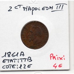 2 centimes Napoléon III tête laurée 1861 A Paris TTB, France pièce de monnaie