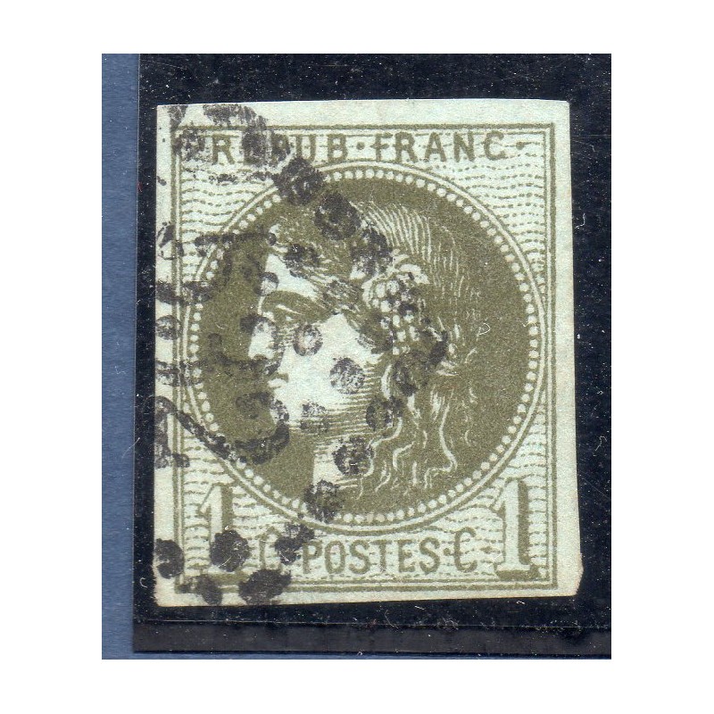 Timbre France Yvert No 39C Émission de Bordeaux 1c olive Oblitéré gros chiffes