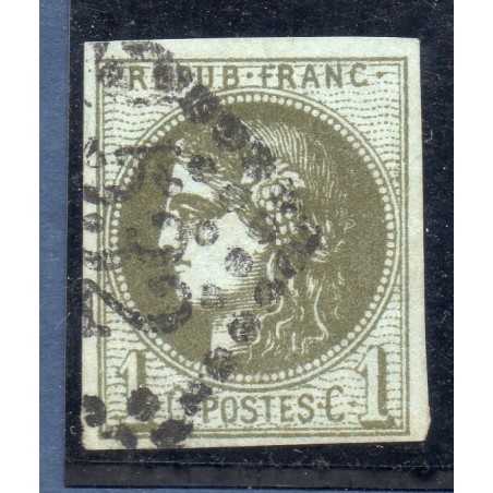 Timbre France Yvert No 39C Émission de Bordeaux 1c olive Oblitéré gros chiffes