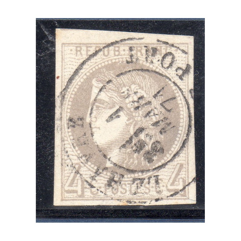 Timbre France Yvert No 41B Émission de Bordeaux 4c gris Oblitéré CaD type 17