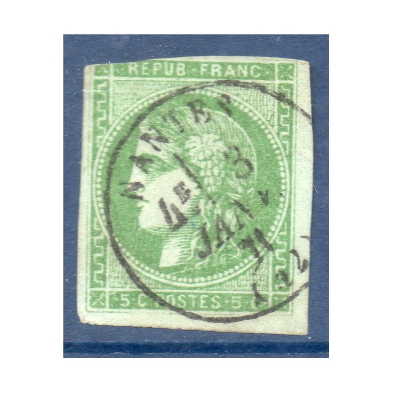 Timbre France Yvert No 42B Émission de Bordeaux 5c vert-jaune Oblitéré CaD type 16