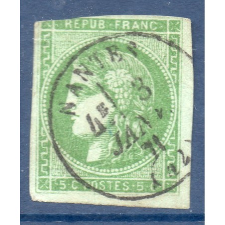 Timbre France Yvert No 42B Émission de Bordeaux 5c vert-jaune Oblitéré CaD type 16