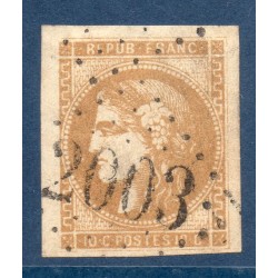 Timbre France Yvert No 43A Émission de Bordeaux 10c bistre Oblitéré gros chiffres