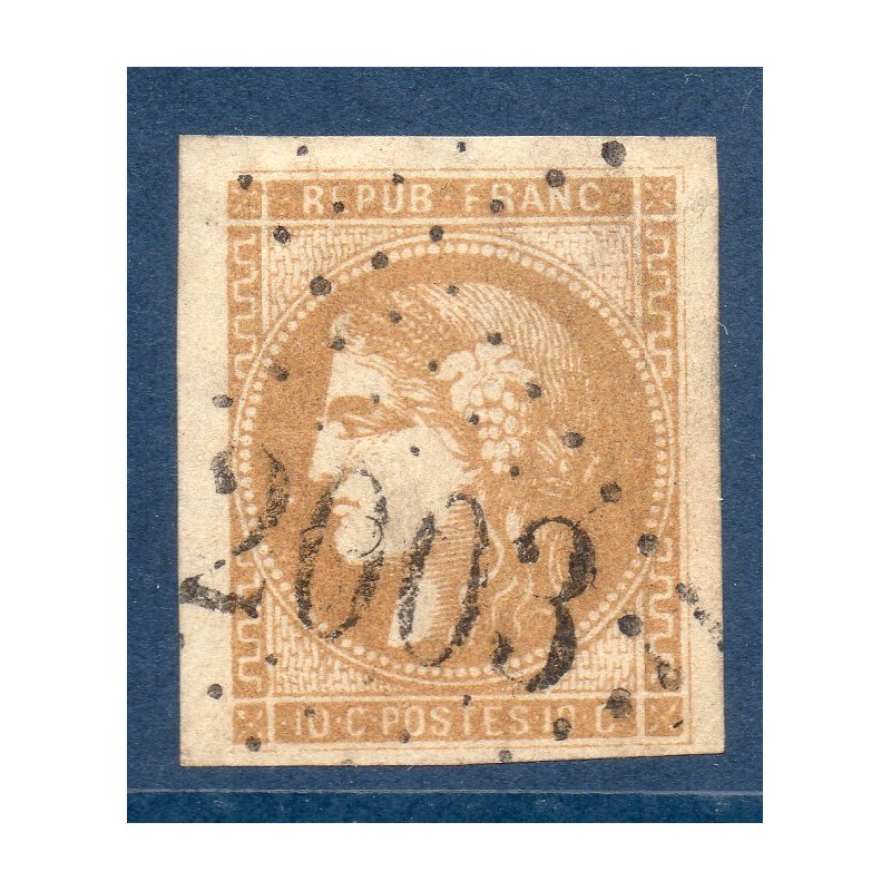 Timbre France Yvert No 43A Émission de Bordeaux 10c bistre Oblitéré gros chiffres