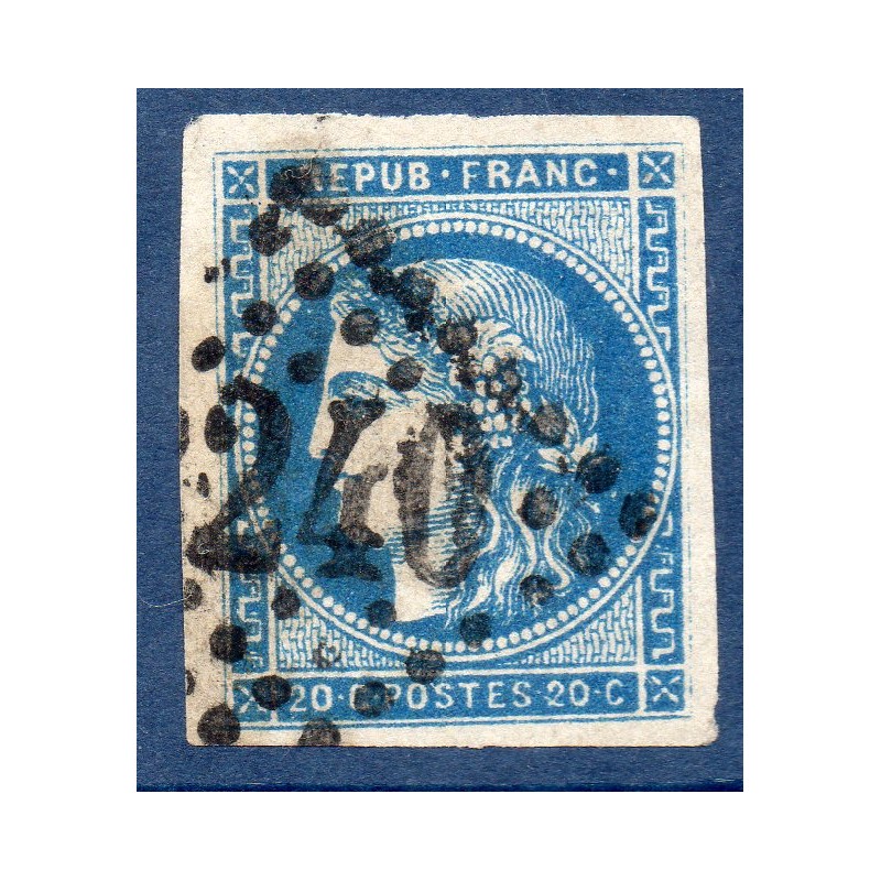 Timbre France Yvert No 45A Émission de Bordeaux 20c bleu Oblitéré gros chiffres