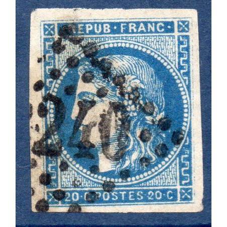 Timbre France Yvert No 45A Émission de Bordeaux 20c bleu Oblitéré gros chiffres