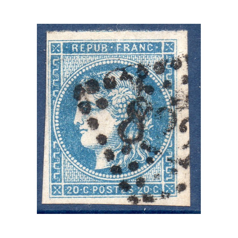 Timbre France Yvert No 45A Émission de Bordeaux 20c bleu Oblitéré gros chiffres