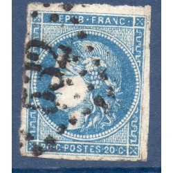 Timbre France Yvert No 45B Émission de Bordeaux 20c bleu Oblitéré gros chiffres