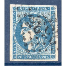 Timbre France Yvert No 45C Émission de Bordeaux 20c bleu Oblitéré gros chiffres