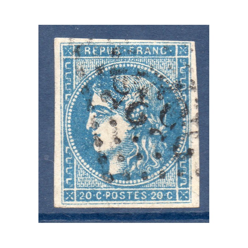 Timbre France Yvert No 45C Émission de Bordeaux 20c bleu Oblitéré gros chiffres