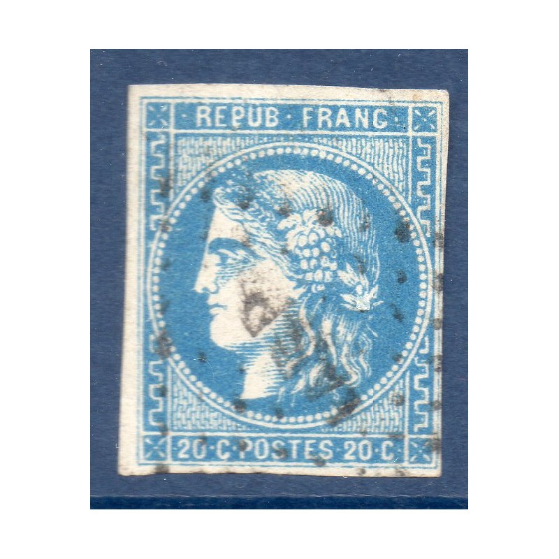 Timbre France Yvert No 46B Émission de Bordeaux 20c bleu Oblitéré ambulant