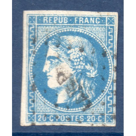 Timbre France Yvert No 46B Émission de Bordeaux 20c bleu Oblitéré ambulant