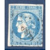 Timbre France Yvert No 46B Émission de Bordeaux 20c bleu Oblitéré ambulant