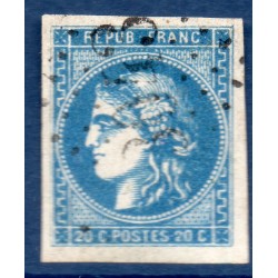 Timbre France Yvert No 46Ba Émission de Bordeaux 20c bleu foncé Oblitéré gros chiffres