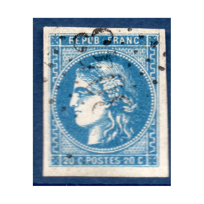 Timbre France Yvert No 46Ba Émission de Bordeaux 20c bleu foncé Oblitéré gros chiffres