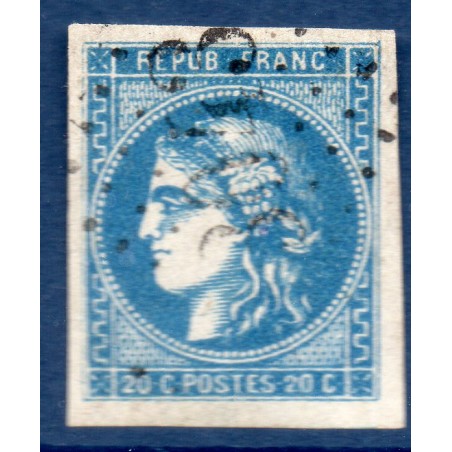 Timbre France Yvert No 46Ba Émission de Bordeaux 20c bleu foncé Oblitéré gros chiffres