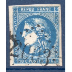 Timbre France Yvert No 46Ba Émission de Bordeaux 20c bleu foncé Oblitéré gros chiffres