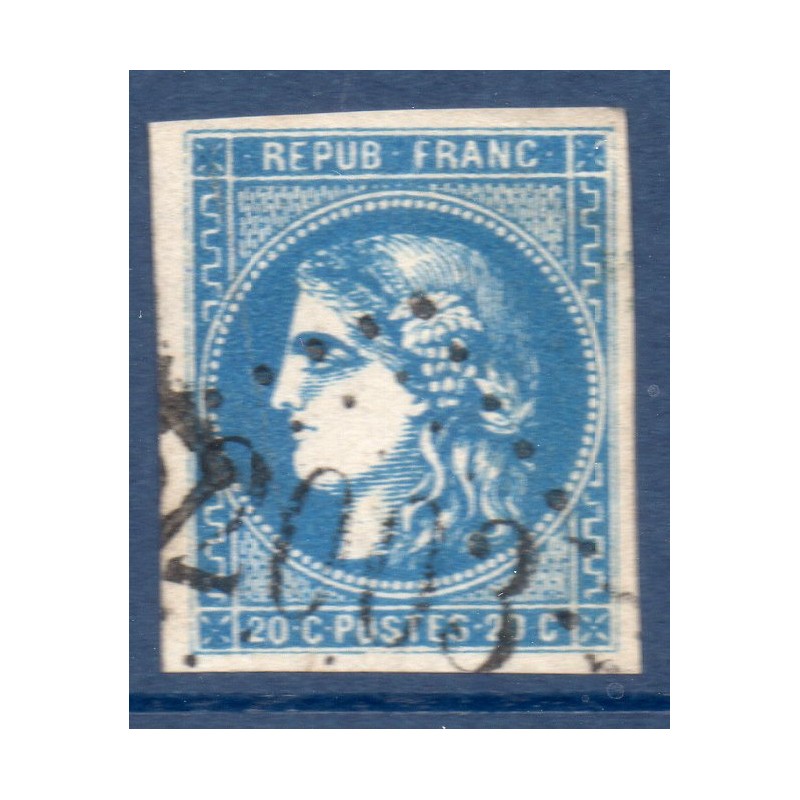 Timbre France Yvert No 46Ba Émission de Bordeaux 20c bleu foncé Oblitéré gros chiffres