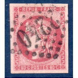 Timbre France Yvert No 49 Émission de Bordeaux 80c rose Oblitéré gros chiffres