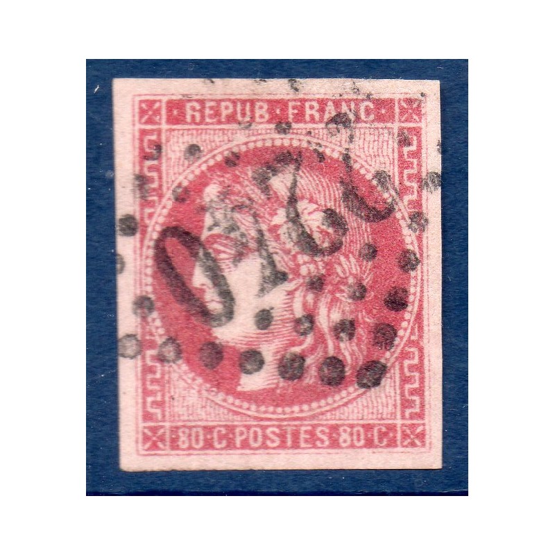 Timbre France Yvert No 49 Émission de Bordeaux 80c rose Oblitéré gros chiffres