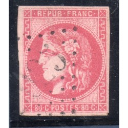 Timbre France Yvert No 49 Émission de Bordeaux 80c rose Oblitéré gros chiffres