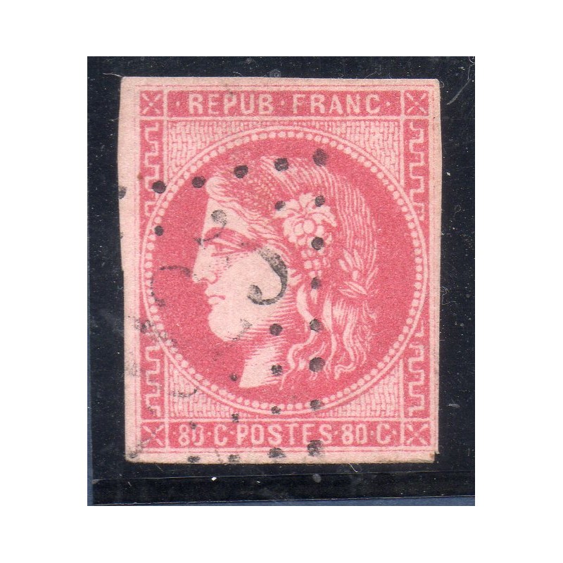 Timbre France Yvert No 49 Émission de Bordeaux 80c rose Oblitéré gros chiffres