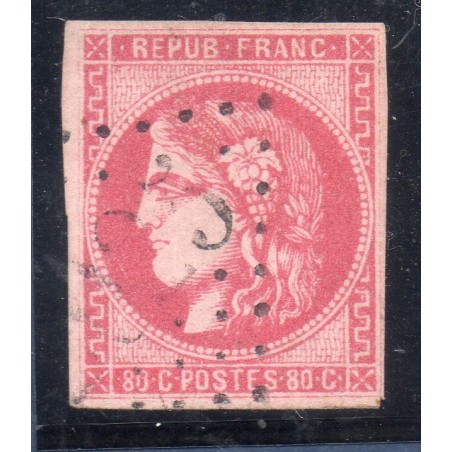 Timbre France Yvert No 49 Émission de Bordeaux 80c rose Oblitéré gros chiffres