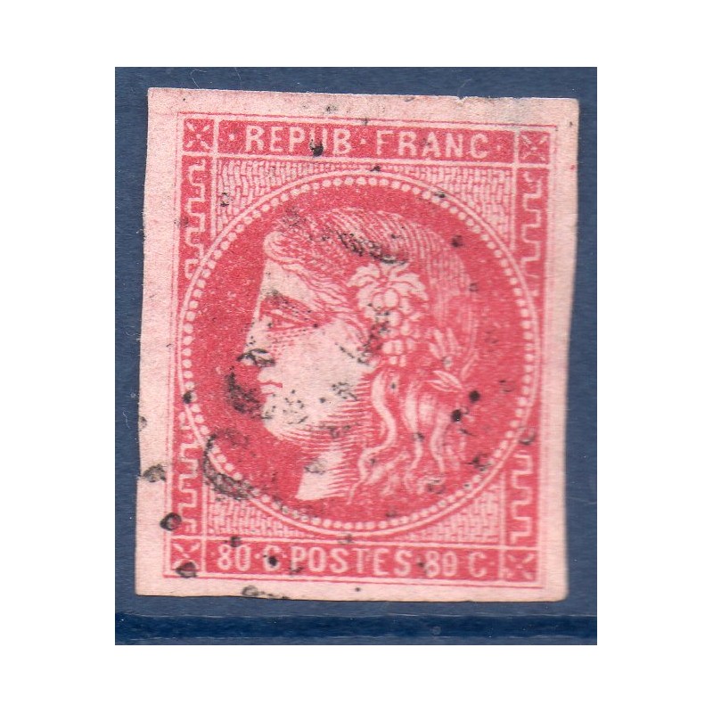 Timbre France Yvert No 49 Émission de Bordeaux 80c rose Oblitéré gros chiffres