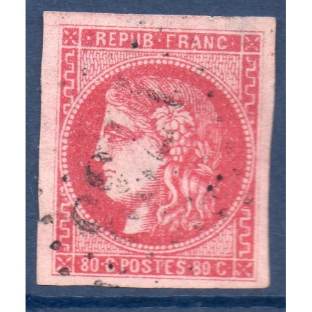 Timbre France Yvert No 49 Émission de Bordeaux 80c rose Oblitéré gros chiffres