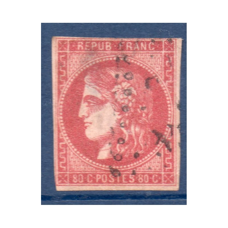 Timbre France Yvert No 49b Émission de Bordeaux 80c rose vif Oblitéré