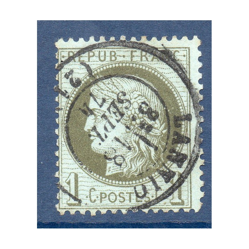 Timbre France Yvert No 50a Type Cérès 1c vert-bronze Oblitéré CaD type 17