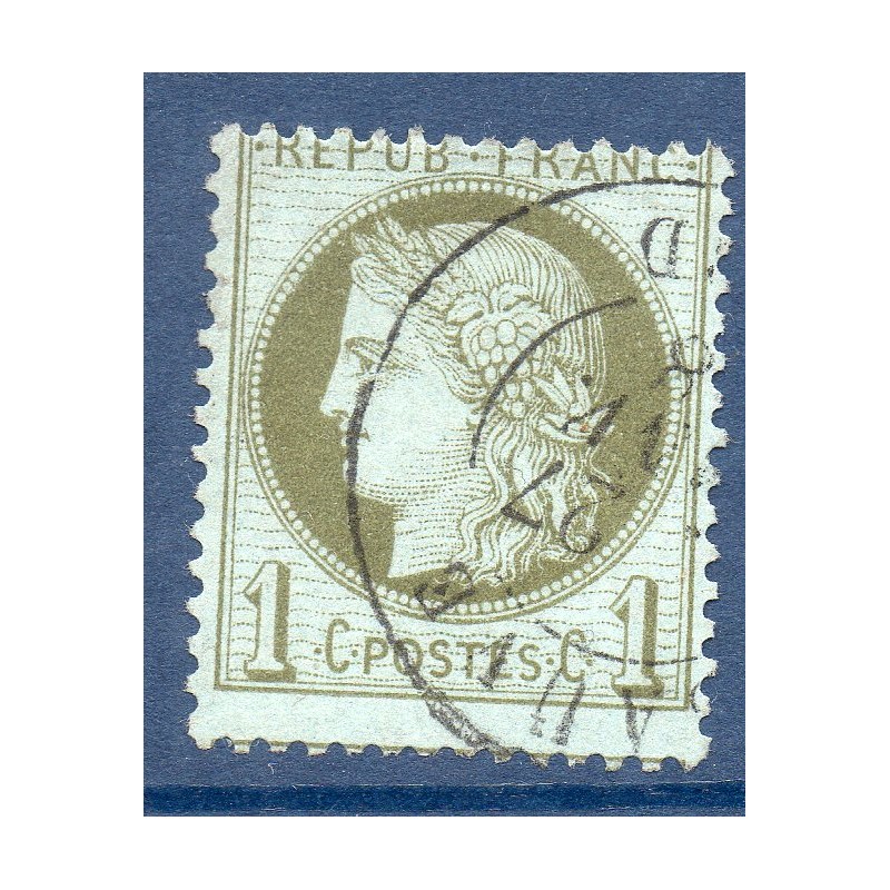 Timbre France Yvert No 50 Type Cérès 1c vert-olive Oblitéré CaD type 17