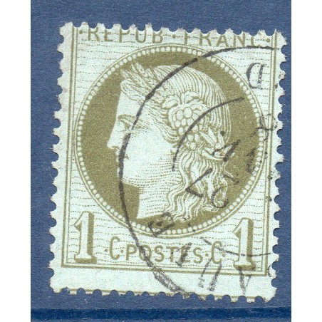 Timbre France Yvert No 50 Type Cérès 1c vert-olive Oblitéré CaD type 17