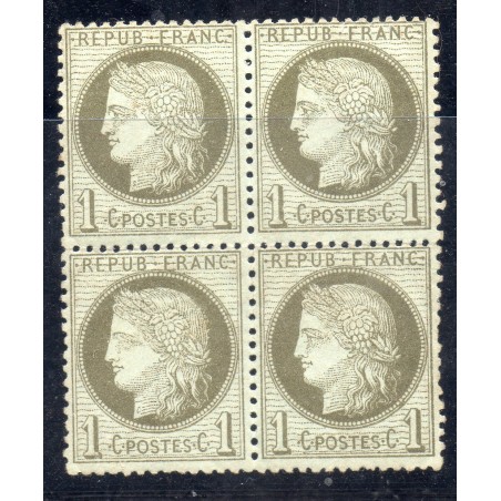 Timbre France Yvert Bloc de 4 No 50a Type Cérès 1c vert-bronze Neuf