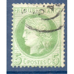 Timbre France Yvert No 53 Type Cérès 5c vert-jaune s. azuré Oblitéré CaD type 17