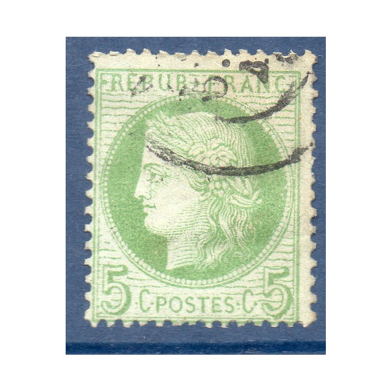 Timbre France Yvert No 53 Type Cérès 5c vert-jaune s. azuré Oblitéré CaD type 17