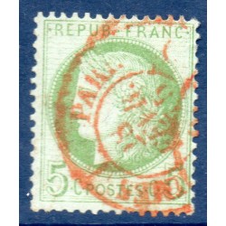 Timbre France Yvert No 53 Type Cérès 5c vert-jaune s. azuré Oblitéré CaD rouge des imprimés