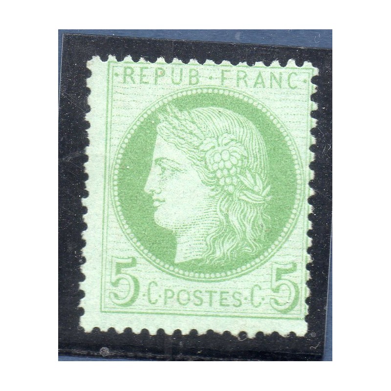 Timbre France Yvert No 53 Type Cérès 5c vert-jaune s. azuré Neuf * trace de charnière