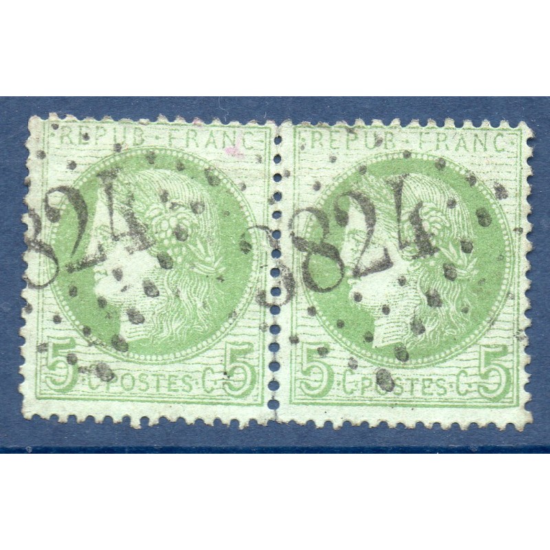 Timbre France Yvert Paire No 53 Type Cérès 5c vert-jaune s. azuré Oblitéré gros chiffres