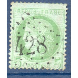 Timbre France Yvert No 53a Type Cérès 5c vert sur blanc Oblitéré gros chiffres