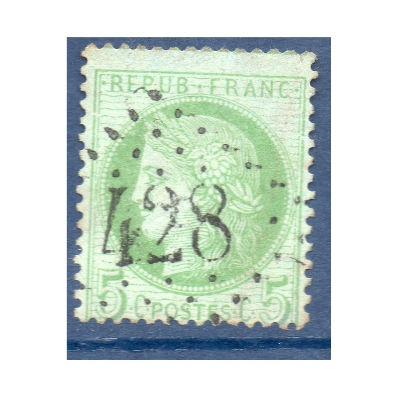 Timbre France Yvert No 53a Type Cérès 5c vert sur blanc Oblitéré gros chiffres