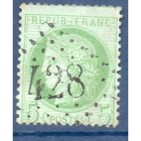 Timbre France Yvert No 53a Type Cérès 5c vert sur blanc Oblitéré gros chiffres