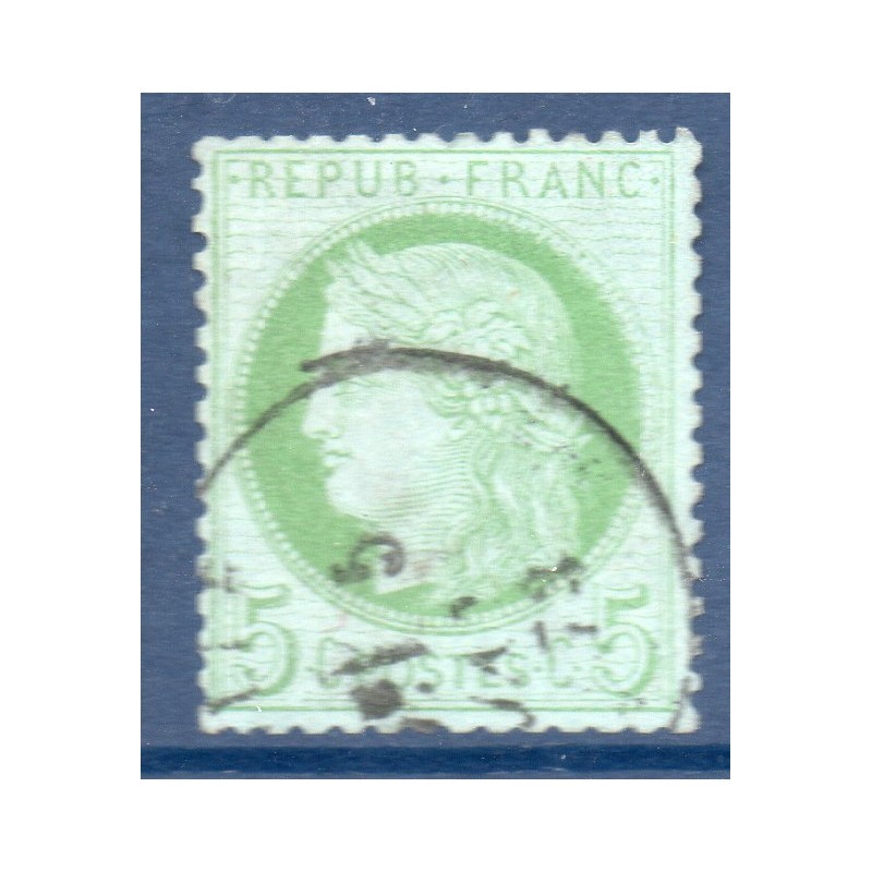 Timbre France Yvert No 53g Type Cérès 5c vert-jaune / verdâtre  Oblitéré CaD type 16