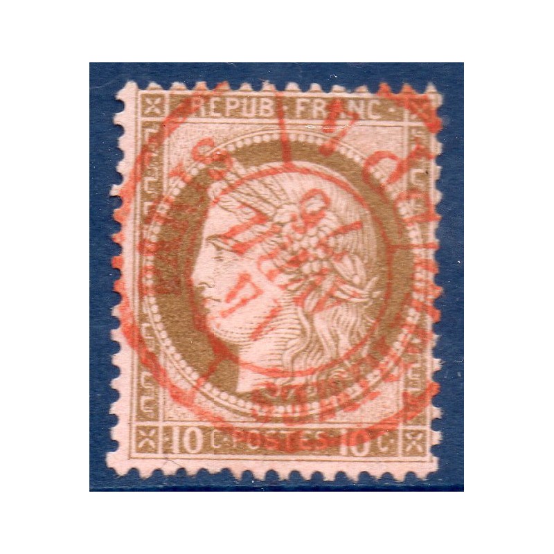 Timbre France Yvert No 54 Type Cérès 10c brun s. rose Oblitéré CaD rouge des imprimés