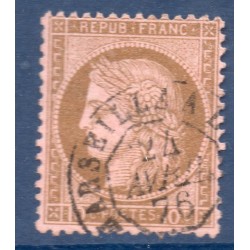 Timbre France Yvert No 54a Type Cérès 10c brun foncé s. rose Oblitéré CaD type 17