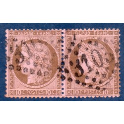 Timbre France Yvert Paire No 54 Type Cérès 10c brun s. rose Oblitéré gros chiffres